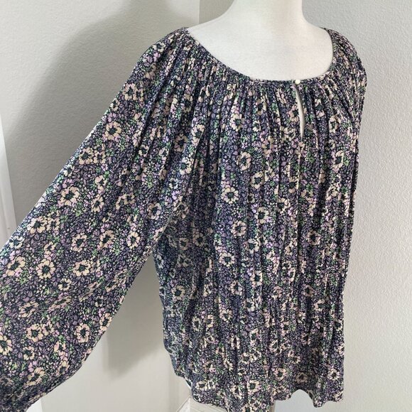 Chaps Womens Plus 2X Floral Blouse Crinkle Boho Long Sleeve Shirt Top - Picture 3 of 10